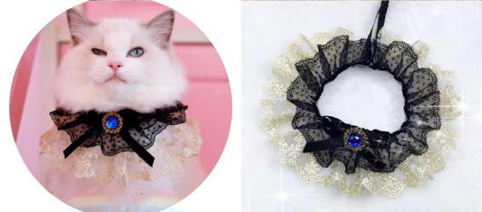Pañuelo Babero para Mascotas con Collar Bandana, Diseño Encaje y Moño con Campana - Image 9