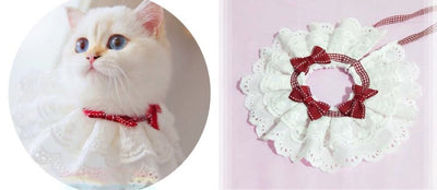 Pañuelo Babero para Mascotas con Collar Bandana, Diseño Encaje y Moño con Campana - Image 6