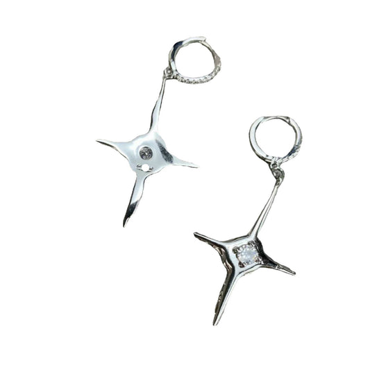 Aretes Diamante Estrella de Cuatro Puntas para Mujer