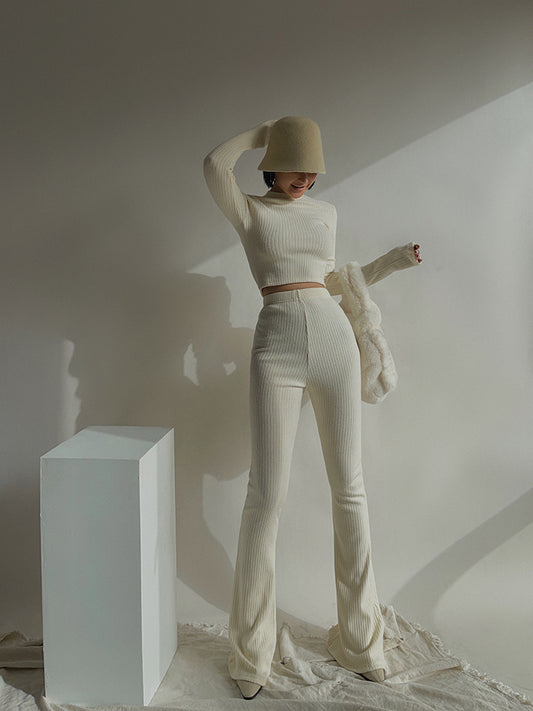Pantalón Cintura Alta Estilo Sastre con Detalle de Cuerno