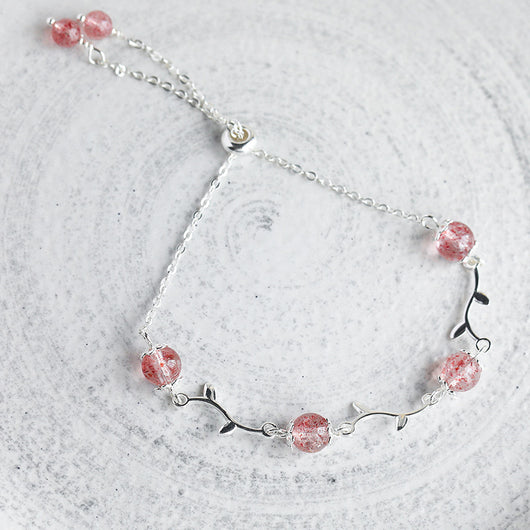 Pulsera de Plata con Rama Floral y Cristal de Fresa - Image 6