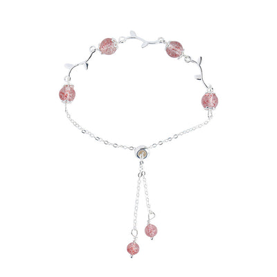 Pulsera de Plata con Rama Floral y Cristal de Fresa - Image 7