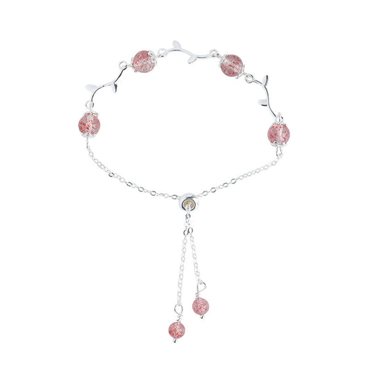 Pulsera de Plata con Rama Floral y Cristal de Fresa - Image 7