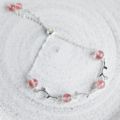 Pulsera de Plata con Rama Floral y Cristal de Fresa - Image 9