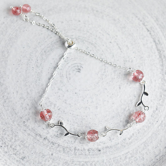 Pulsera de Plata con Rama Floral y Cristal de Fresa - Image 9