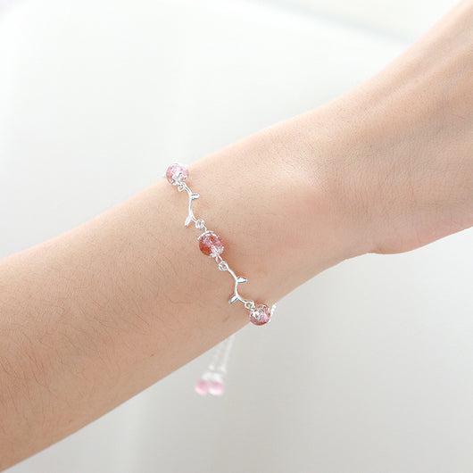 Pulsera de Plata con Rama Floral y Cristal de Fresa - Image 4