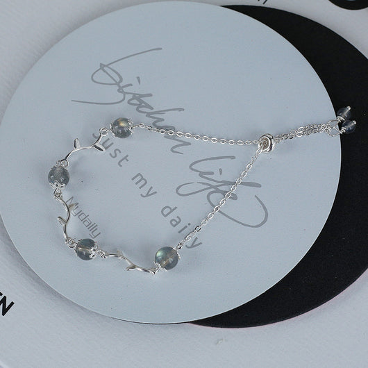 Pulsera de Plata con Rama Floral y Cristal de Fresa - Image 5