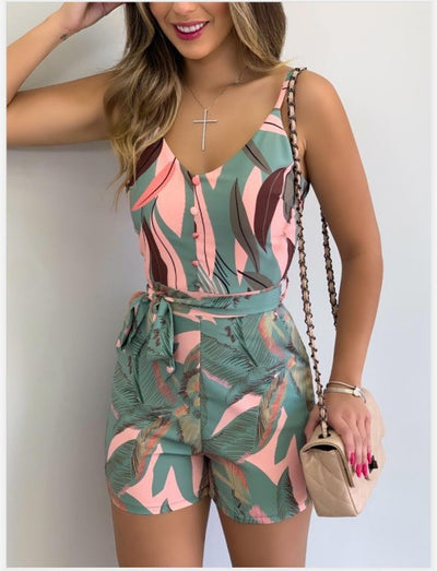 Jumpsuit Escote V con Estampado de Corbata y Rayas - Image 9