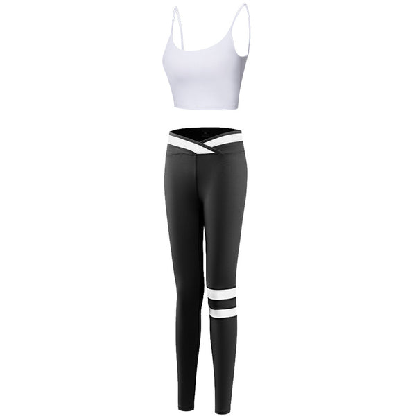 Conjunto Deportivo Mujer: Sostén Yoga Reforzado con Pantalón Rayado - Image 2