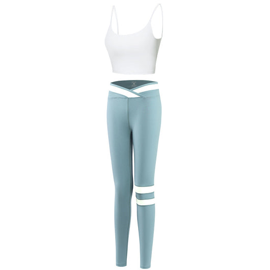 Conjunto Deportivo Mujer: Sostén Yoga Reforzado con Pantalón Rayado - Image 3