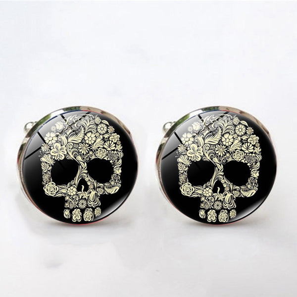 Gemelos Calavera Plateados en Aleación de Metal - Elegancia Atrevida para Hombre