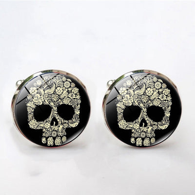 Gemelos Calavera Plateados en Aleación de Metal - Elegancia Atrevida para Hombre