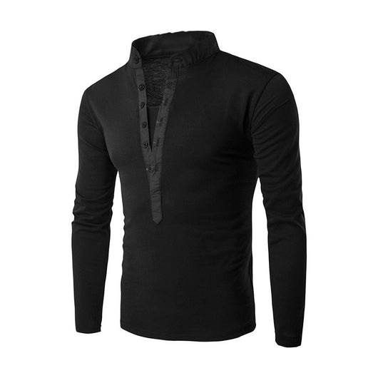 Camiseta Slim Cuello Alzado con Botones - Manga Larga Casual - Image 9