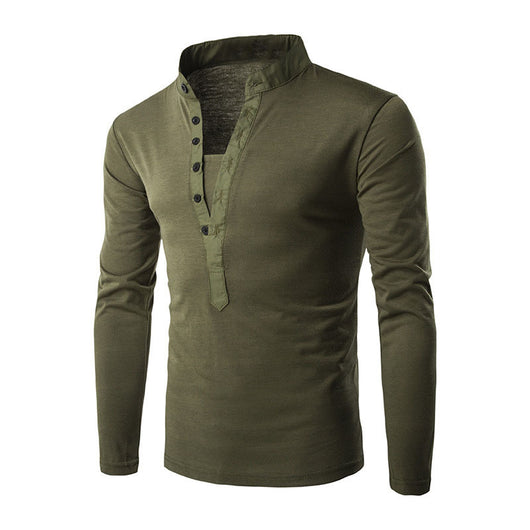Camiseta Slim Cuello Alzado con Botones - Manga Larga Casual - Image 8