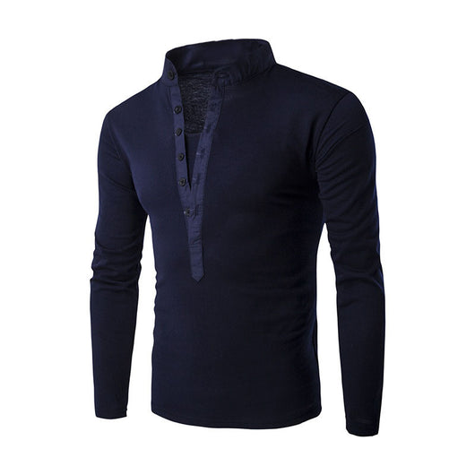 Camiseta Slim Cuello Alzado con Botones - Manga Larga Casual - Image 10