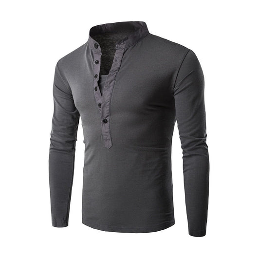 Camiseta Slim Cuello Alzado con Botones - Manga Larga Casual - Image 12