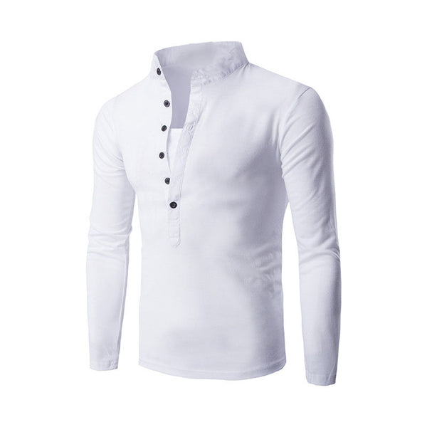 Camiseta Slim Cuello Alzado con Botones - Manga Larga Casual