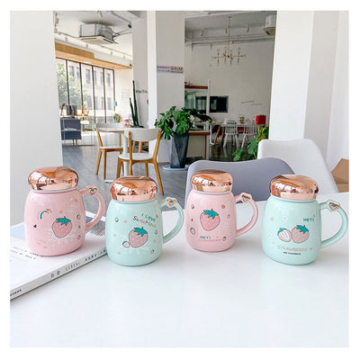 Taza Cerámica Fresa Coreana Lindo con Tapa Espejo Sellada - Image 10