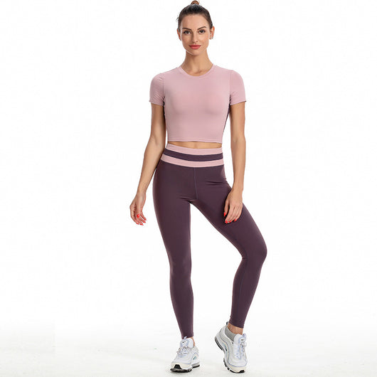 Conjunto Deportivo Yoga Mujer con Sostén Integrado - Playera Corta Ajustada