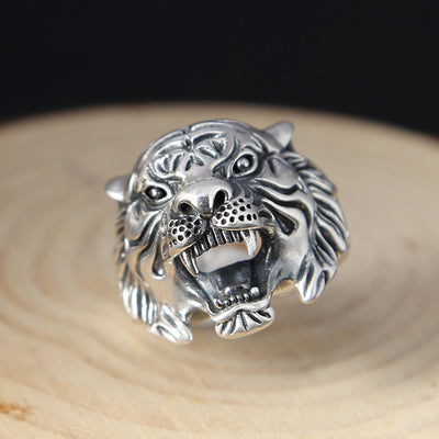 Anillo de Plata Tailandesa Tigre Blanco - Diseño Exagerado para Dedo Índice