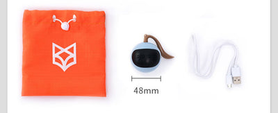 Yellow spherical cat toy with a black face panel, glowing blue eyes and whiskers, and a grey tail. - Image 12