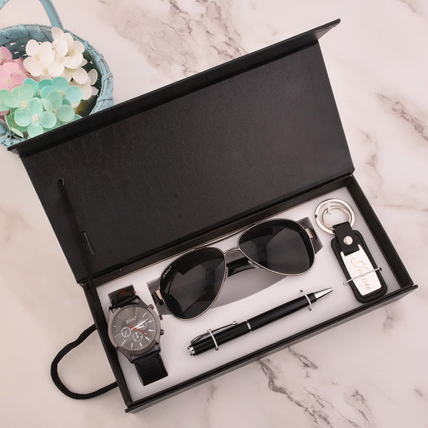 Set de Regalo Ejecutivo para Hombre: Reloj, Bolígrafo, Gafas de Sol y Llavero
