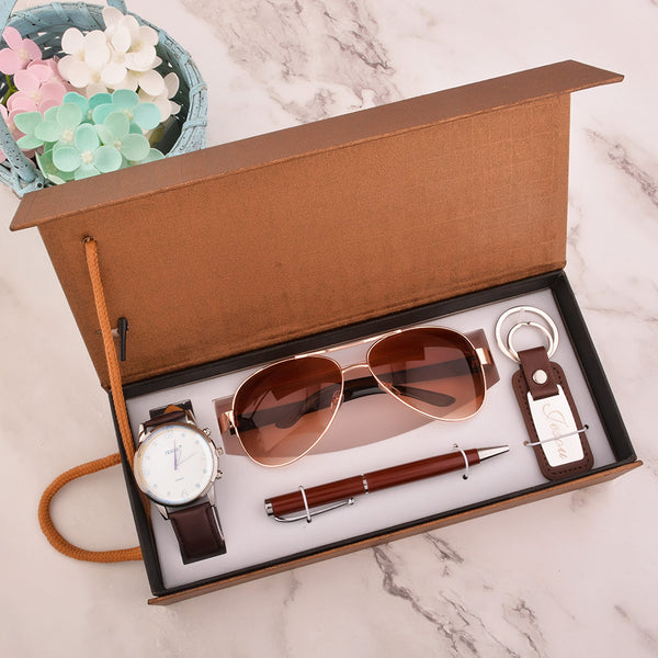 Set de Regalo Ejecutivo para Hombre: Reloj, Bolígrafo, Gafas de Sol y Llavero