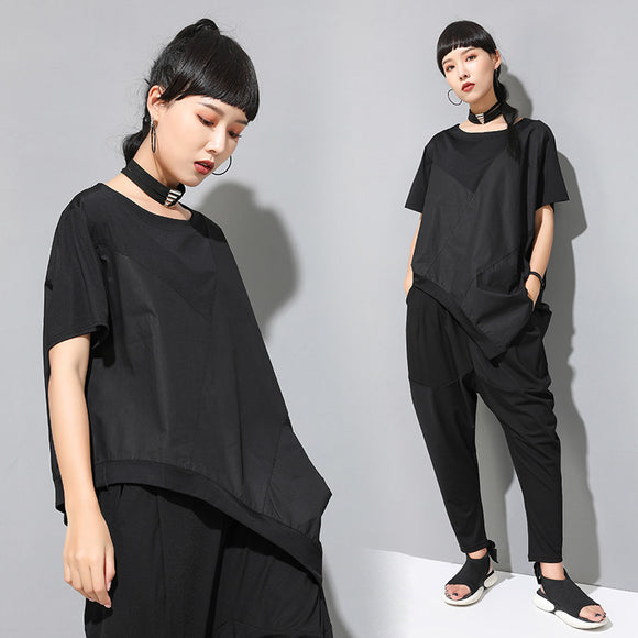 Playera Asimétrica de Verano para Mujer - Diseño Europeo Moderno Holgado