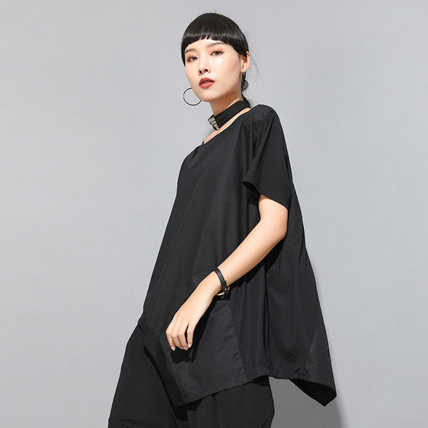 Playera Asimétrica de Verano para Mujer - Diseño Europeo Moderno Holgado