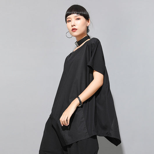 Playera Asimétrica de Verano para Mujer - Diseño Europeo Moderno Holgado