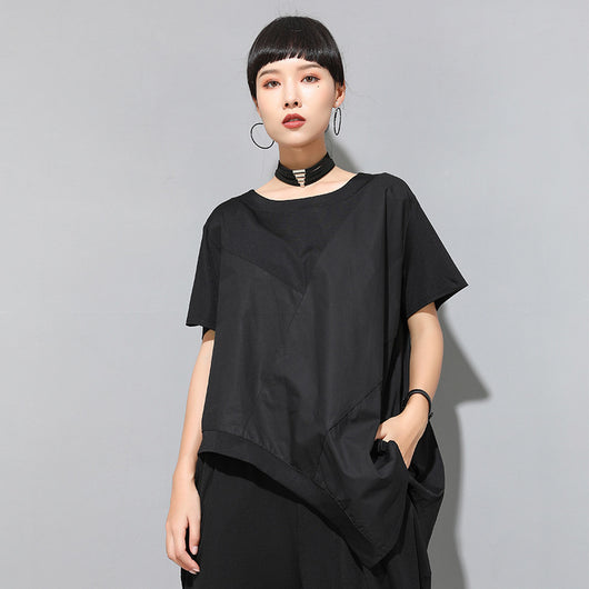 Playera Asimétrica de Verano para Mujer - Diseño Europeo Moderno Holgado - Image 3