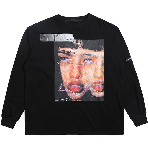 Retro Hip-Hop Oversized Black Sweatshirt - Urban Niche Long T-Shirt