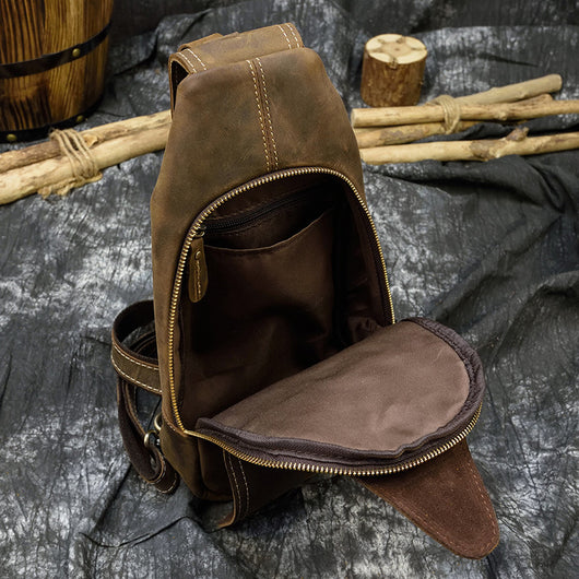 Bolso Bandolera de Cuero Retro Crazy Horse para Hombre - Image 5