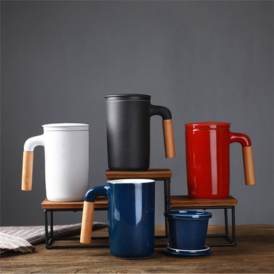 Taza de Cerámica Japonesa con Tapa y Colador de Té - Capacidad Grande con Asa de Madera - Image 18