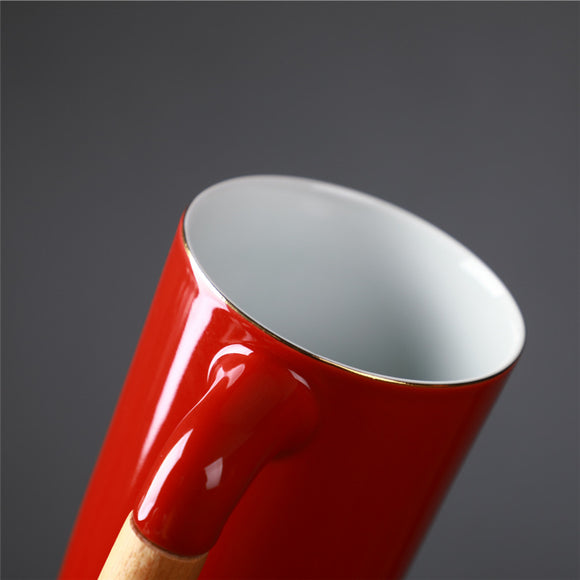 Taza de Cerámica Japonesa con Tapa y Colador de Té - Capacidad Grande con Asa de Madera