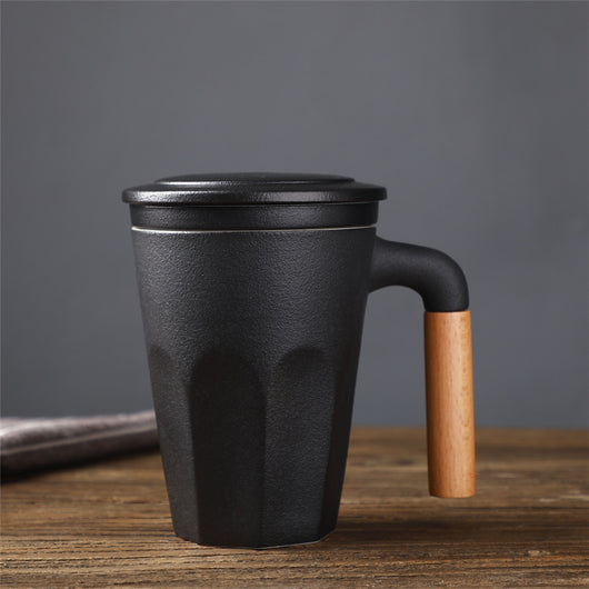 Taza de Cerámica Japonesa con Tapa y Colador de Té - Capacidad Grande con Asa de Madera - Image 6