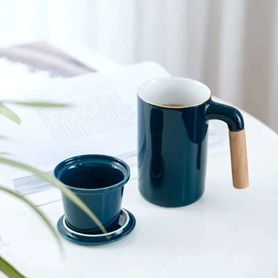 Taza de Cerámica Japonesa con Tapa y Colador de Té - Capacidad Grande con Asa de Madera - Image 9