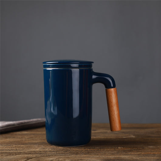 Taza de Cerámica Japonesa con Tapa y Colador de Té - Capacidad Grande con Asa de Madera - Image 8