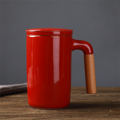 Taza de Cerámica Japonesa con Tapa y Colador de Té - Capacidad Grande con Asa de Madera - Image 7