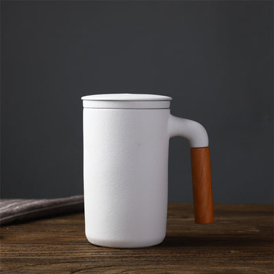Taza de Cerámica Japonesa con Tapa y Colador de Té - Capacidad Grande con Asa de Madera - Image 5