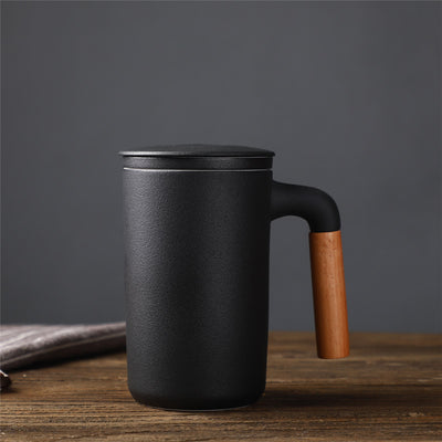 Taza de Cerámica Japonesa con Tapa y Colador de Té - Capacidad Grande con Asa de Madera - Image 15