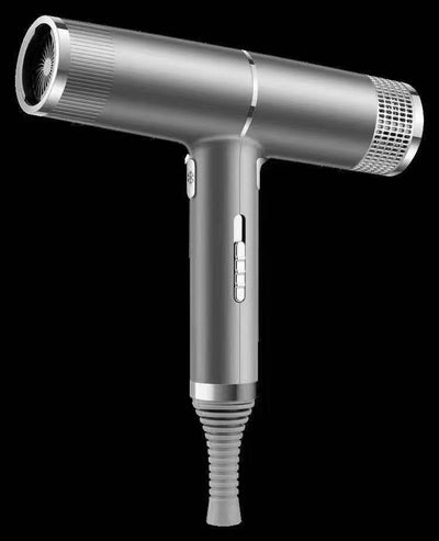 Green and silver compact hair dryer with a T-shaped design, featuring multiple control buttons and a ribbed cord protector. - Image 13