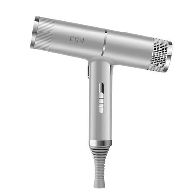 Green and silver compact hair dryer with a T-shaped design, featuring multiple control buttons and a ribbed cord protector. - Image 11