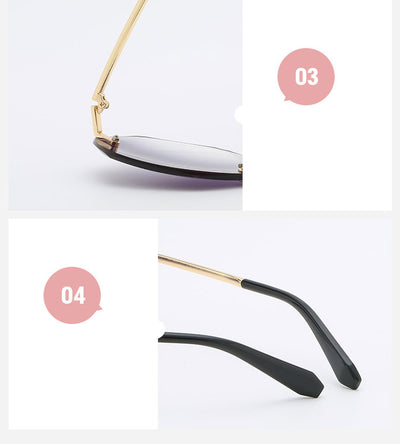 Ladies' cut-edge polygonal sunglasses with gradient purple-to-pink lenses and black temples, held by a hand. - Image 10