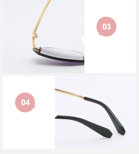 Ladies' cut-edge polygonal sunglasses with gradient purple-to-pink lenses and black temples, held by a hand. - Image 10