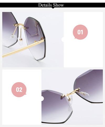 Ladies' cut-edge polygonal sunglasses with gradient purple-to-pink lenses and black temples, held by a hand. - Image 11