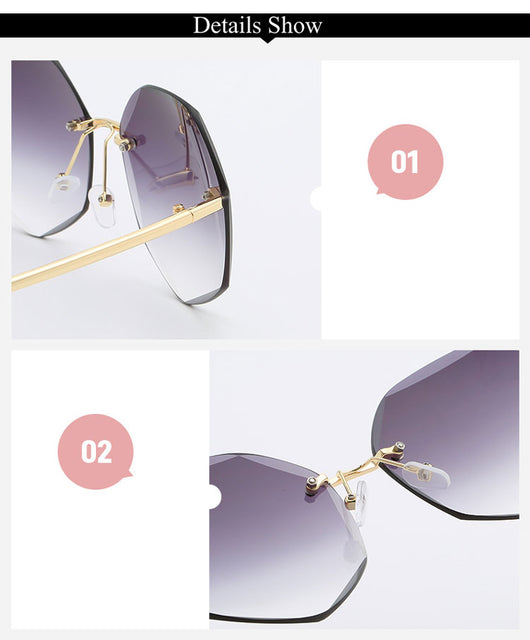 Ladies' cut-edge polygonal sunglasses with gradient purple-to-pink lenses and black temples, held by a hand. - Image 11