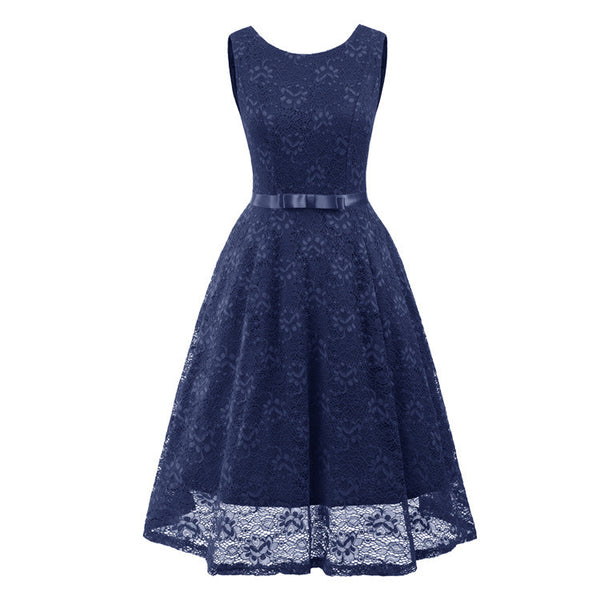 Vestido Largo Elegante sin Mangas con Encaje para Dama de Honor