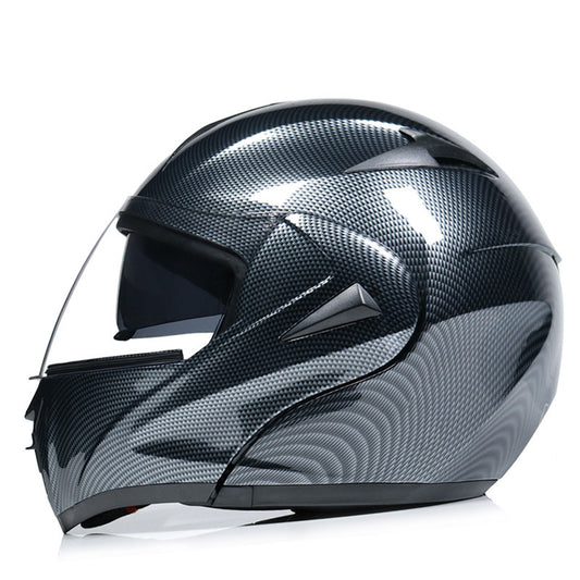 Casco Integral de Fibra de Carbono con Doble Espejo para Moto y Bicicleta Eléctrica
