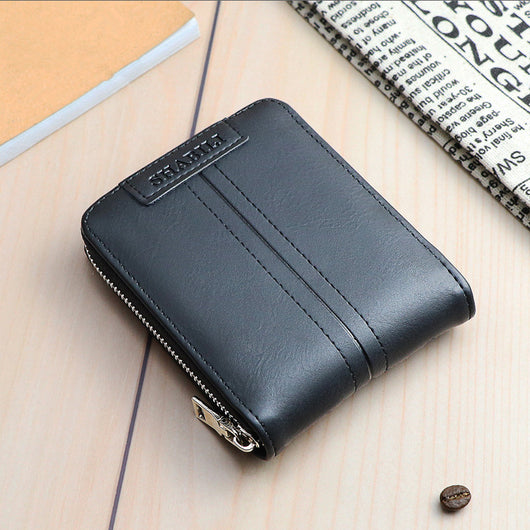 Billetera Corta para Hombre de Cuero, Diseño Clásico Horizontal con Cierre, Gran Capacidad Multi-Tarjetas - Image 9